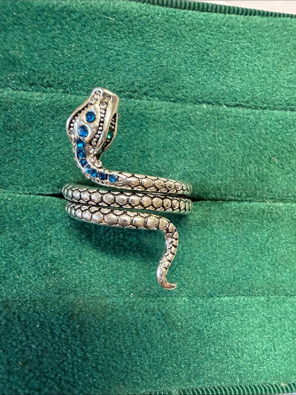Silver Snake Coiled Decorative Accent with Blue Gem Eyes - Pets Reptile size 9